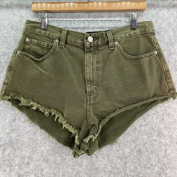 Urban Outfitters BDG Moss‎ Green High Rise Cheeky Raw Cut Denim Shorts Womens 31 - Picture 1 of 7